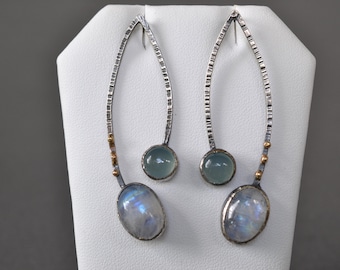 Statement oorbellen rozenkwarts en labradoriet