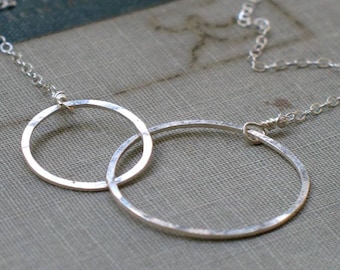 Silver Interlocking Circles Necklace- two circle necklace, open circle necklace, silver circles infinity necklace, karma necklace