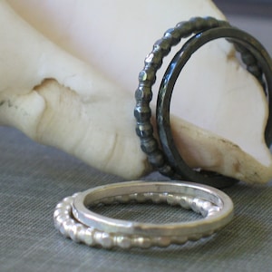Sterling Silver Stacking Rings- set of 2 bands- rustic ring set, thin silver ring set, oxidized ring set, everyday rings, dainty ring set