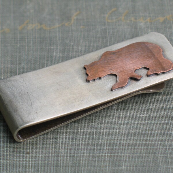 bear silhouette money clip- custom money clip, rustic money clip, gifts for him, custom gift, grizzly bear, gifts for dad, graduation gift