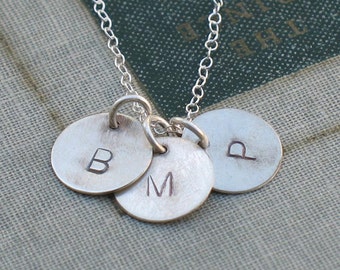 Silver Initial Necklace- 1 to 6 discs- tiny initial pendant, monogram necklace, custom necklace, personalized jewelry, gifts for mom