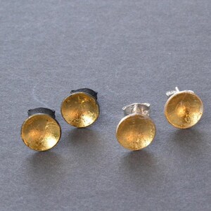 Silver and Gold Pool Studs small gold gilded disc earrings image 1