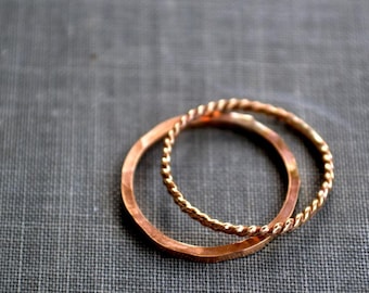 Gold stacking rings set of two- skinny ring set, thin gold rings, delicate rings dainty gold ring simple textured ring minimalist rings