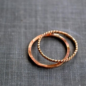 Gold stacking rings set of two- skinny ring set, thin gold rings, delicate rings dainty gold ring simple textured ring minimalist rings