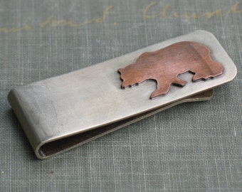 bear silhouette money clip- custom money clip, rustic money clip, gifts for him, custom gift, grizzly bear, gifts for dad, graduation gift