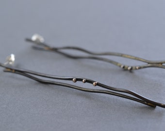 Sterling Silver Squiggly Curled Wire Streamer Threader Drop Dangle Earrings
