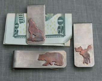Animal Money Clip Etsy - animal silhouette money clip personalized groomsmen gifts bear wolf cow skull dragon bison moose gift for him rustic money clip