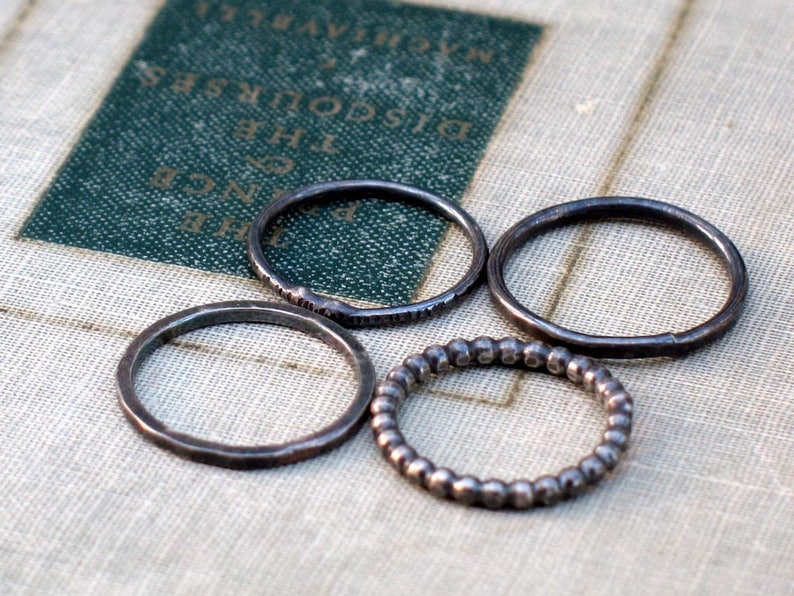 Silver Stacking Rings set of 4 thin silver ring set, dainty ring set, thin modern rings, simple ring set minimalist rings thin ring set image 7