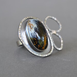 Pietersite Statement Ring one of a kind sterling silver cocktail ring with dark blue oval pietersite stone size 9 image 2