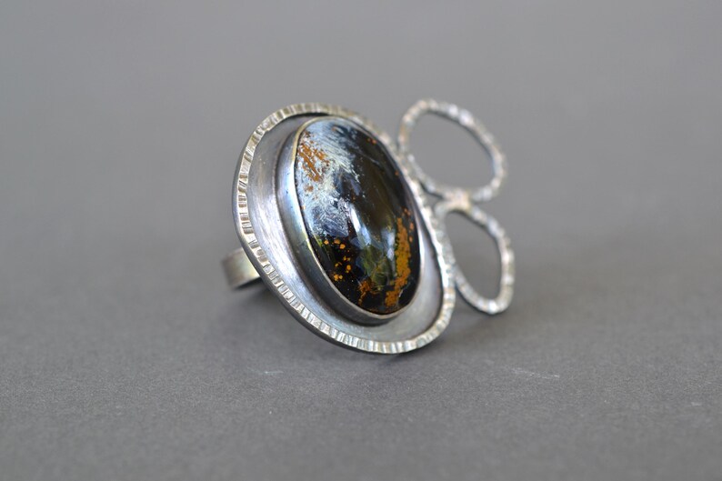 Pietersite Statement Ring one of a kind sterling silver cocktail ring with dark blue oval pietersite stone size 9 image 2