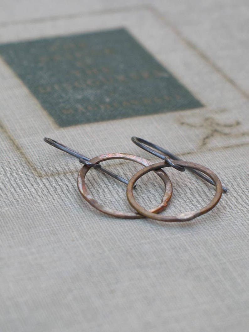 Small Patina Hoops boho thin hoops, open circle earrings, small hoop earrings, hand hammered hoops, wabi sabi hoops, dainty hoops image 7