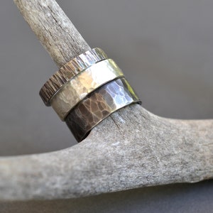 8mm Wide Hammered Silver Ring rustic wedding band, textured ring, wide band ring, mens silver ring, oxidized silver ring, mens wedding band image 10