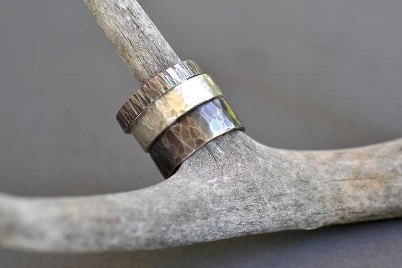 8mm Wide Hammered Silver Ring rustic wedding band, textured ring, wide band ring, mens silver ring, oxidized silver ring, mens wedding band image 10