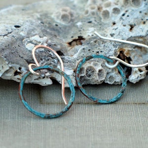 Small Patina Hoops boho thin hoops, open circle earrings, small hoop earrings, hand hammered hoops, wabi sabi hoops, dainty hoops image 9