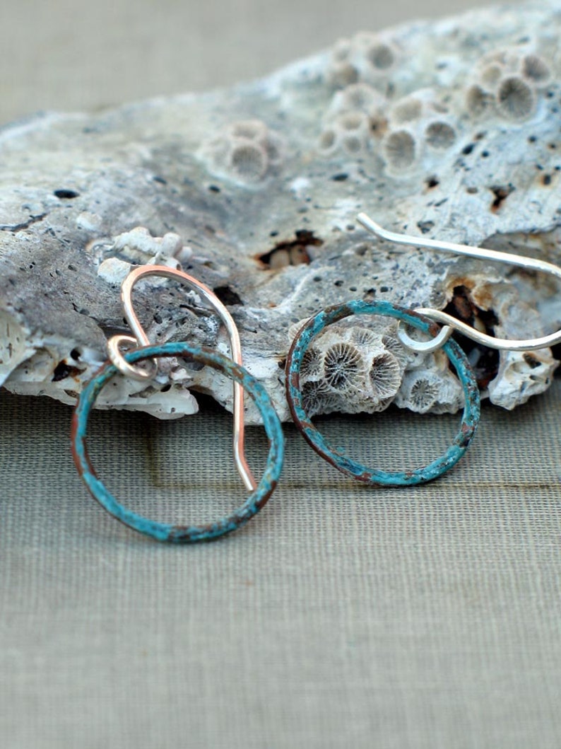 Small Patina Hoops boho thin hoops, open circle earrings, small hoop earrings, hand hammered hoops, wabi sabi hoops, dainty hoops image 9