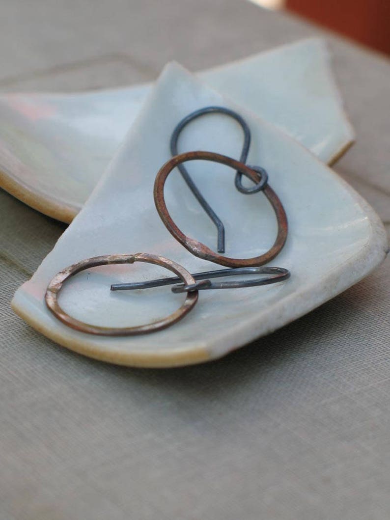 Small Patina Hoops boho thin hoops, open circle earrings, small hoop earrings, hand hammered hoops, wabi sabi hoops, dainty hoops image 8