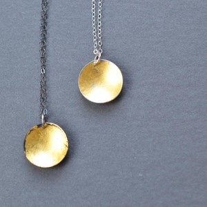 Gold Flecked Domed Pendant lunar necklace, celestial jewelry, gold disc necklace, contemporary pendant necklace, minimalist necklace image 2