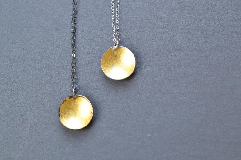 Gold Flecked Domed Pendant lunar necklace, celestial jewelry, gold disc necklace, contemporary pendant necklace, minimalist necklace image 2