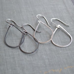 Large Silver Teardrop Earrings hammered teardrop hoops, teardrop dangle lightweight earrings, wabi sabi, minimal earrings, drop earrings image 2