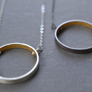 Wide Silver and Gold Circle Necklace- contemporary circle, minimal necklace, geometric circle, modern circle, eternity necklace