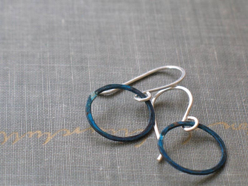 Small Patina Hoops boho thin hoops, open circle earrings, small hoop earrings, hand hammered hoops, wabi sabi hoops, dainty hoops image 5