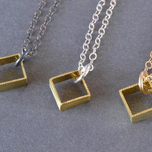 Petite Milgrain Square Pendant minimalist gold square pendant, delicate cube layering necklace, dainty everyday square necklace image 3
