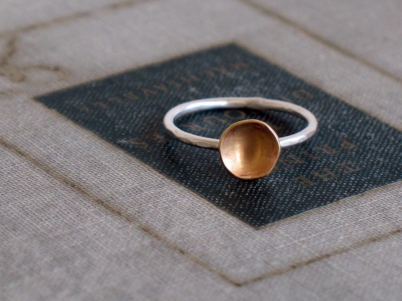 Two Tone Tiny Pool Ring minimalist ring, alternative engagement ring, modern ring, organic cup ring, two tone ring, lunar ring image 3