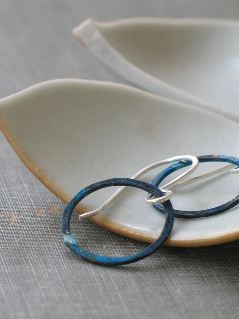 Small Patina Hoops boho thin hoops, open circle earrings, small hoop earrings, hand hammered hoops, wabi sabi hoops, dainty hoops image 4