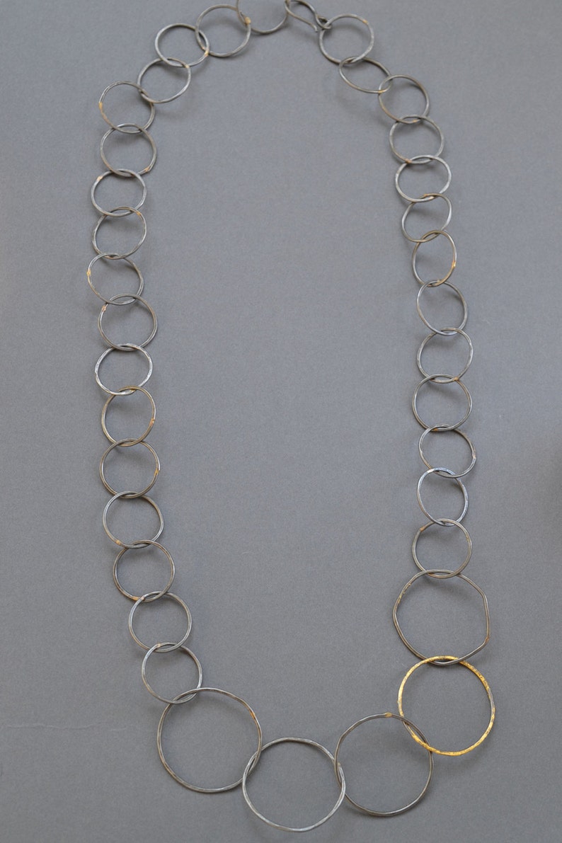Geschmiedete Gliederkette Stahl & 23k Gold lange Kette Halskette, handgemachte Kette, kräftige Kette, rustikale Halskette, Stahlkette Halskette Bild 5
