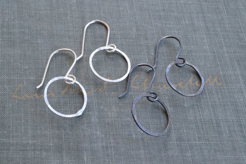 Small Sterling Hoops small silver hoops, open circle earrings, hand forged, small wire hoops, hand hammered hoops, thin hammered hoops image 1