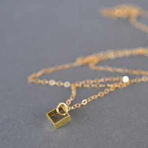 Petite Milgrain Square Pendant minimalist gold square pendant, delicate cube layering necklace, dainty everyday square necklace image 4