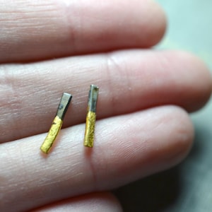 Small Gold & Steel Stick Earrings line bar studs, gold dipped studs, industrial bar stud earrings, black and gold minimalist earrings image 1