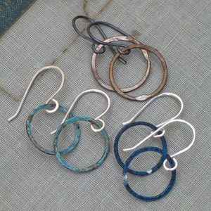 Small Patina Hoops boho thin hoops, open circle earrings, small hoop earrings, hand hammered hoops, wabi sabi hoops, dainty hoops image 2