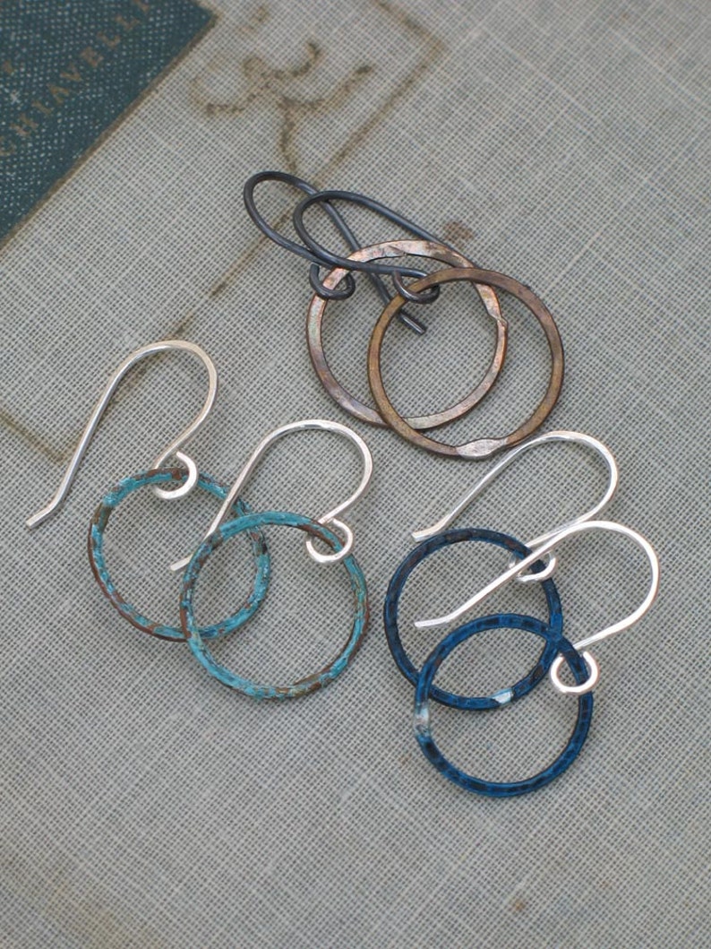 Small Patina Hoops boho thin hoops, open circle earrings, small hoop earrings, hand hammered hoops, wabi sabi hoops, dainty hoops image 2