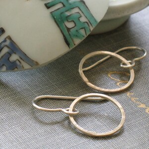 Small Sterling Hoops small silver hoops, open circle earrings, hand forged, small wire hoops, hand hammered hoops, thin hammered hoops image 3