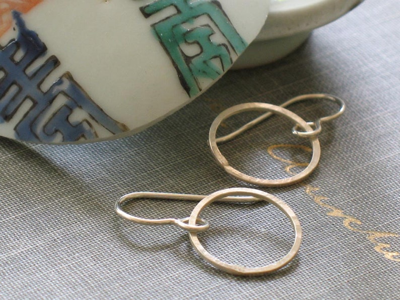 Small Sterling Hoops small silver hoops, open circle earrings, hand forged, small wire hoops, hand hammered hoops, thin hammered hoops image 3