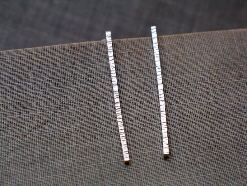 Bamboo Earrings long bar earrings, minimal earrings, rustic bar earrings silver bar earrings copper bar earrings, textured line earrings image 2