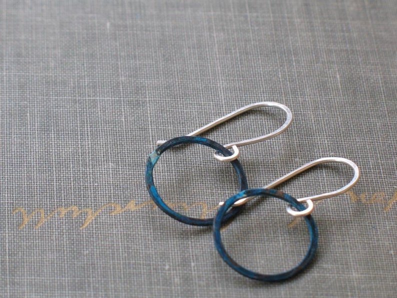 Small Patina Hoops boho thin hoops, open circle earrings, small hoop earrings, hand hammered hoops, wabi sabi hoops, dainty hoops image 3