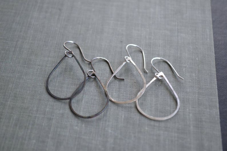 Large Silver Teardrop Earrings hammered teardrop hoops, teardrop dangle lightweight earrings, wabi sabi, minimal earrings, drop earrings image 1