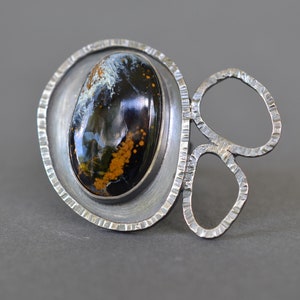 Pietersite Statement Ring one of a kind sterling silver cocktail ring with dark blue oval pietersite stone size 9 image 1