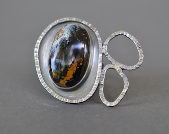 Pietersite Statement Ring- one of a kind sterling silver cocktail ring with dark blue oval pietersite stone- size 9