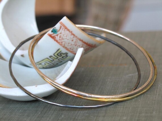 Three Tone Bangle Set Set of 3 Bangles Thin Bangle Set Thin