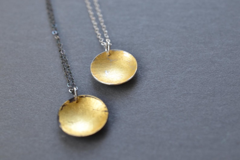 Gold Flecked Domed Pendant lunar necklace, celestial jewelry, gold disc necklace, contemporary pendant necklace, minimalist necklace image 1