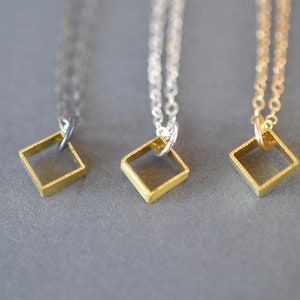 Petite Milgrain Square Pendant minimalist gold square pendant, delicate cube layering necklace, dainty everyday square necklace image 2