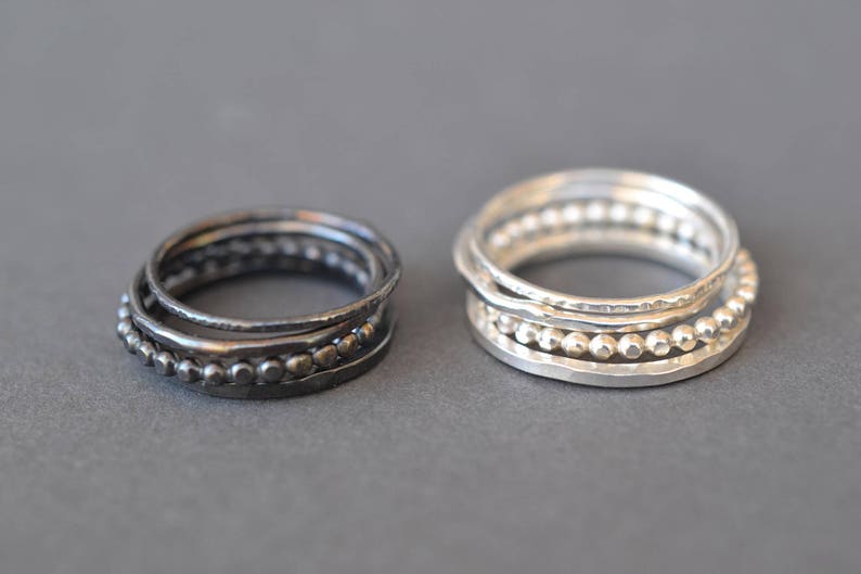 Silver Stacking Rings set of 4 thin silver ring set, dainty ring set, thin modern rings, simple ring set minimalist rings thin ring set image 1
