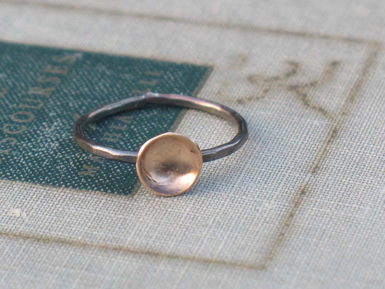 Two Tone Tiny Pool Ring minimalist ring, alternative engagement ring, modern ring, organic cup ring, two tone ring, lunar ring image 1