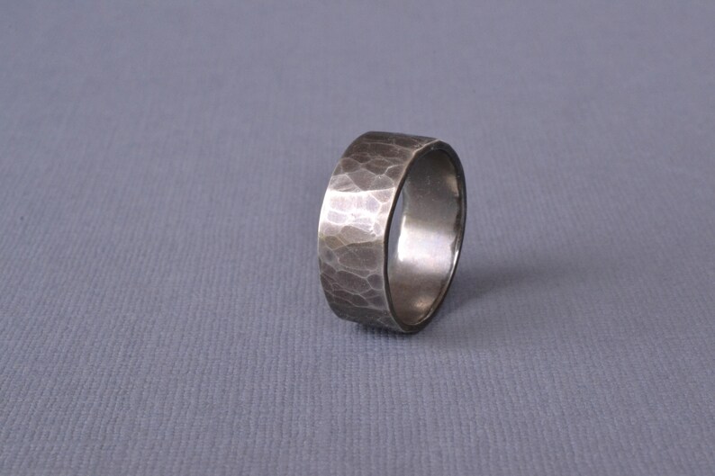 8mm Wide Hammered Silver Ring rustic wedding band, textured ring, wide band ring, mens silver ring, oxidized silver ring, mens wedding band image 4