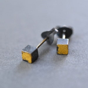 Two Tone Cube Studs- gold and black studs, tiny cube earrings, stud earrings modern, small gold posts tiny square studs gold dipped studs