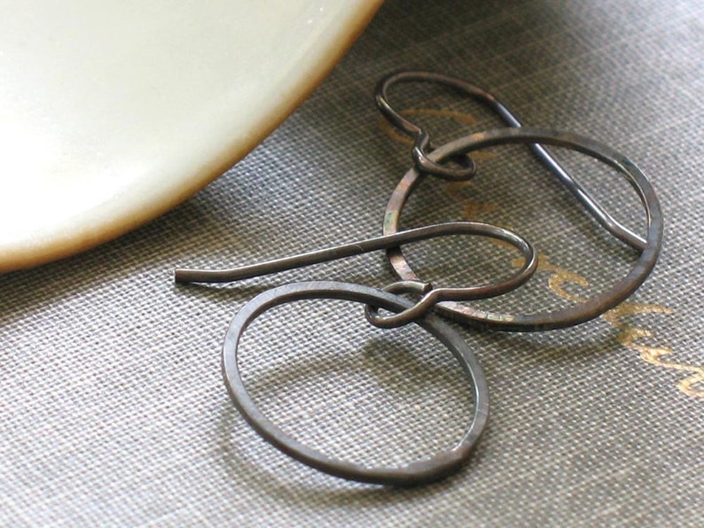 Small Sterling Hoops small silver hoops, open circle earrings, hand forged, small wire hoops, hand hammered hoops, thin hammered hoops image 4
