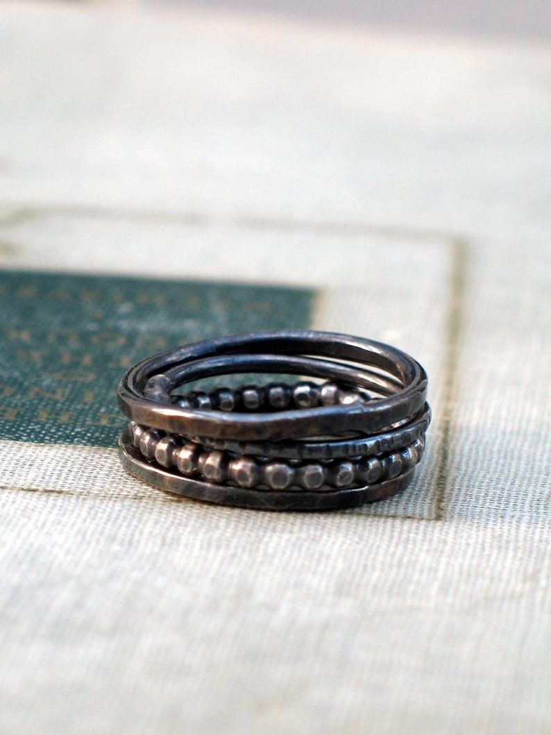 Silver Stacking Rings set of 4 thin silver ring set, dainty ring set, thin modern rings, simple ring set minimalist rings thin ring set image 4